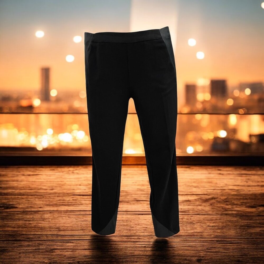 Sharagano‎ Blk Faux Leather Accent Leggings 14 Trendy Stretch Pants Chic Stylish